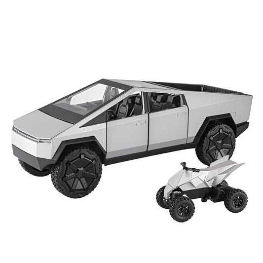 1:24 Cyber Truck Pickup with ATV Bike - Diecast Car Model with Sound & Light Simulation Toy Car - 1/24